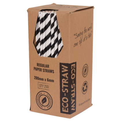 PAPER REGULAR STRAW STRIPE BLACK (250PCS X 10BOX)