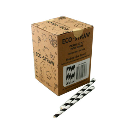 ECO PAPER COCKTAIL STRAW  BLACK/WHITE STRIPE (250PCS X 10BOX)