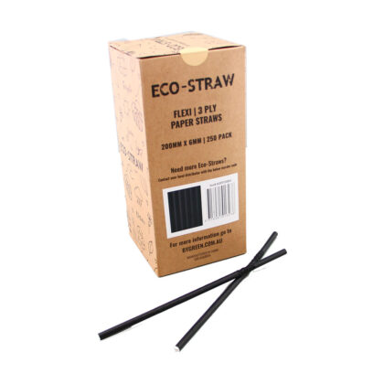 ECO PAPER STRAW FLEXIBLE BLACK (250PCS X 10BOX)